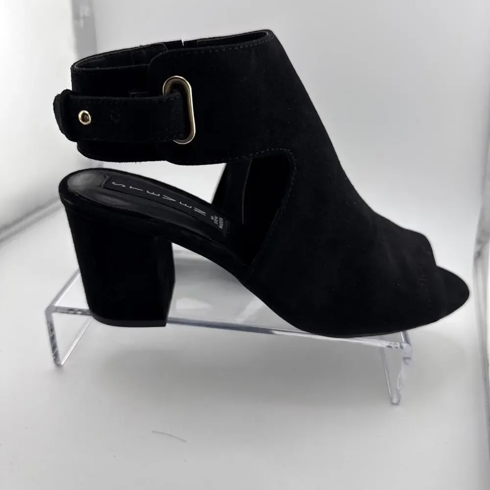 STEVEN MADDEN 6‎ Leather Black VENUZ Sandals Peeptoe Slingback Block 3